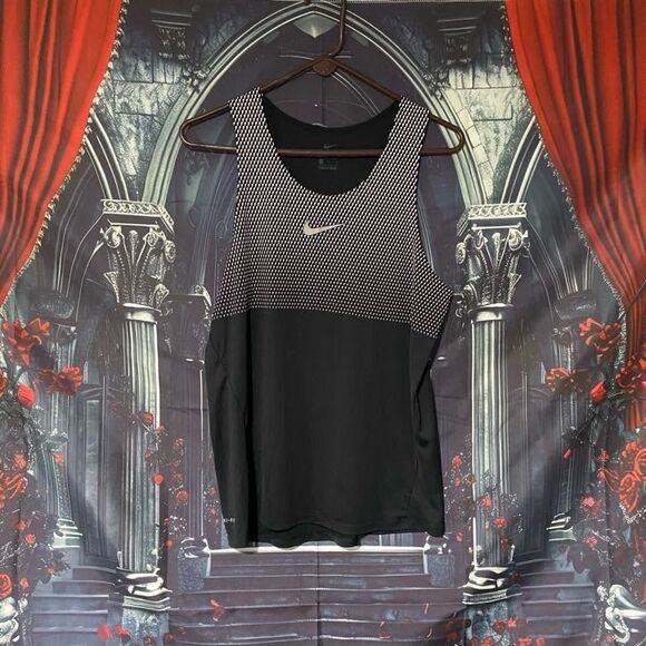 Nike Dri Fit Tank Top Men M Black Performance Muscle Gym Workout Athletic Swoosh - Picture 1 of 5